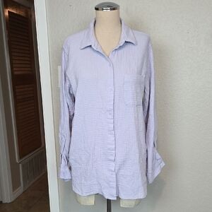 Nine West Jeans Lavender Button Down Blouse Size L